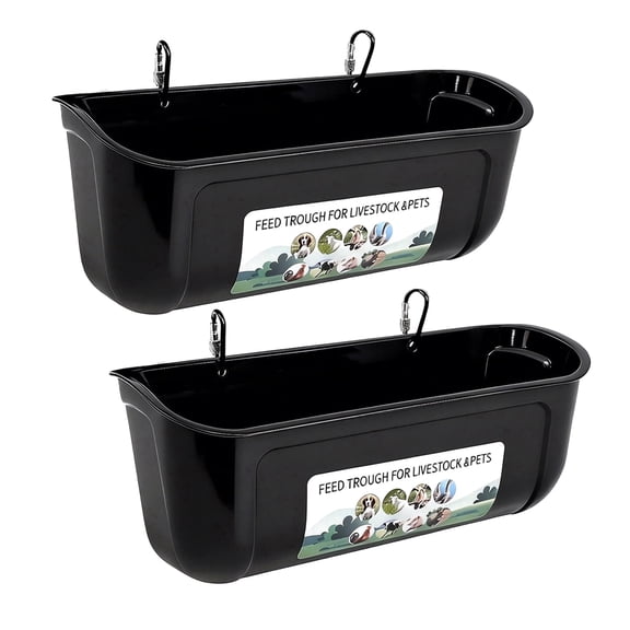 ZALALOVA 2 Pack Chicken Feeder,Chick Chicken Waterer,Duck Feeder with Clips,Hanging Fence Livestock Feeding Container for Goose Turkey,5 Quarts in Total Black