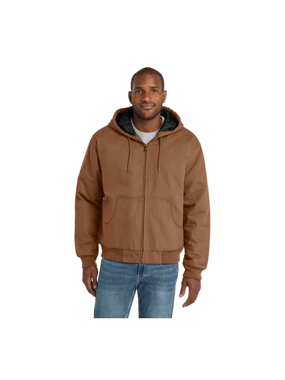 Unisex Duck Cloth Hooded Work Jacket | Zip Up Outerwear for Men & Women with Insulated Hood & Hand Warmer Pockets