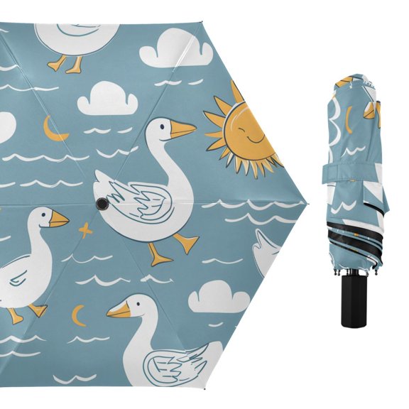 Duck Cloud Sun Wave All Weather Umbrella Triple Folding Parasol 6 Ribs UV Protection Portable