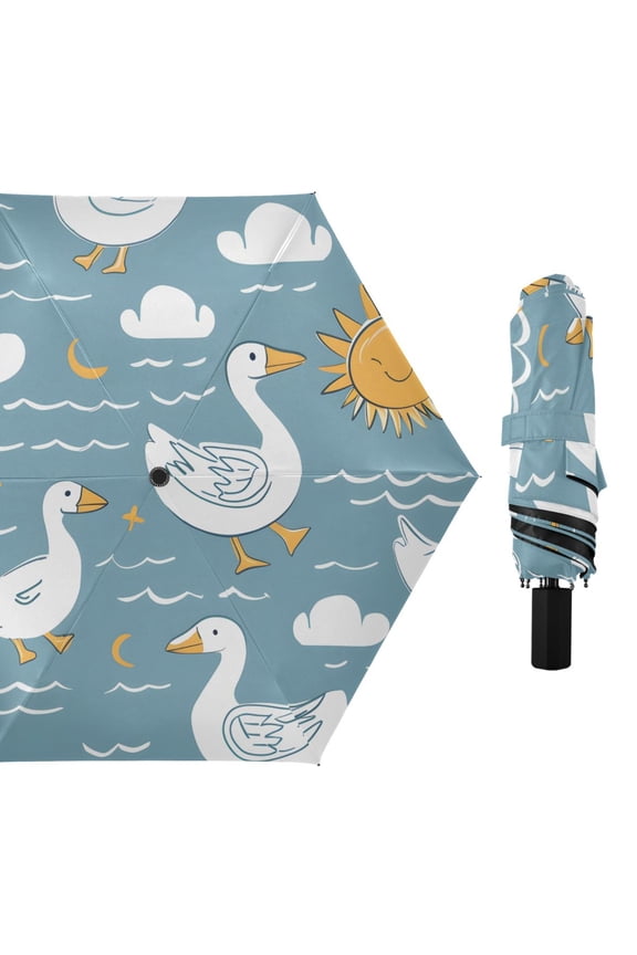 Duck Cloud Sun Wave All Weather Umbrella Triple Folding Parasol 6 Ribs UV Protection Portable