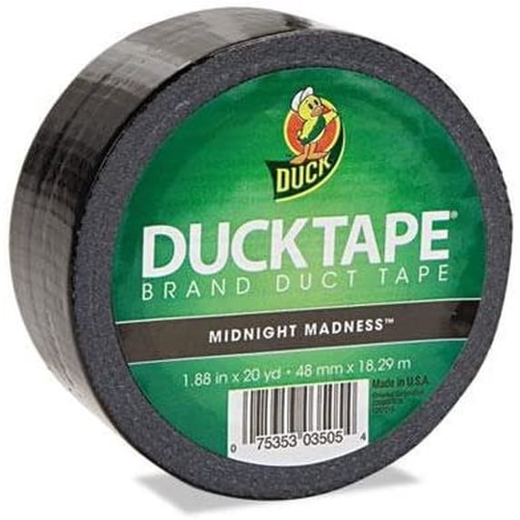 Duck Colored Duct Tape, 1.88" X 20Yds, 3" Core, Black, Case of 2 Rolls
