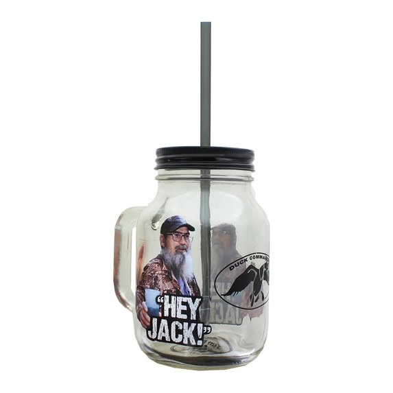 Duck Commander Hey Jack Clear Mason Jar w/ Straw & Lid