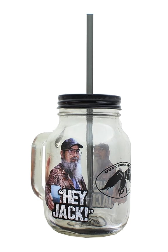 Duck Commander Hey Jack Clear Mason Jar w/ Straw & Lid