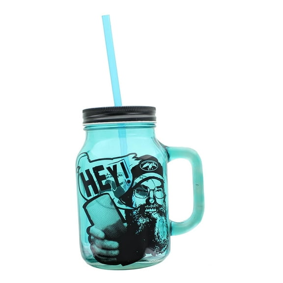Duck Commander Si Hey 16oz Blue Mason Jar Mug w/ Straw