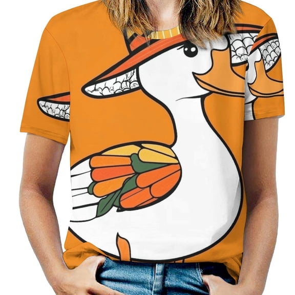 Duck Corn Hat Orange T Shirts Basic T-Shirt Short Sleeve Ladies Tee Shirt Summer Graphic Clothing