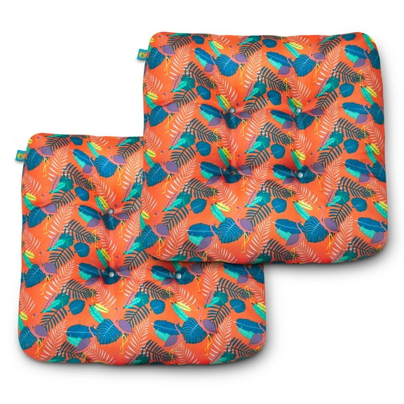Duck Covers 19" x 19" Orange and Blue Square Chair Outdoor Seating Cushions (2 Pack)