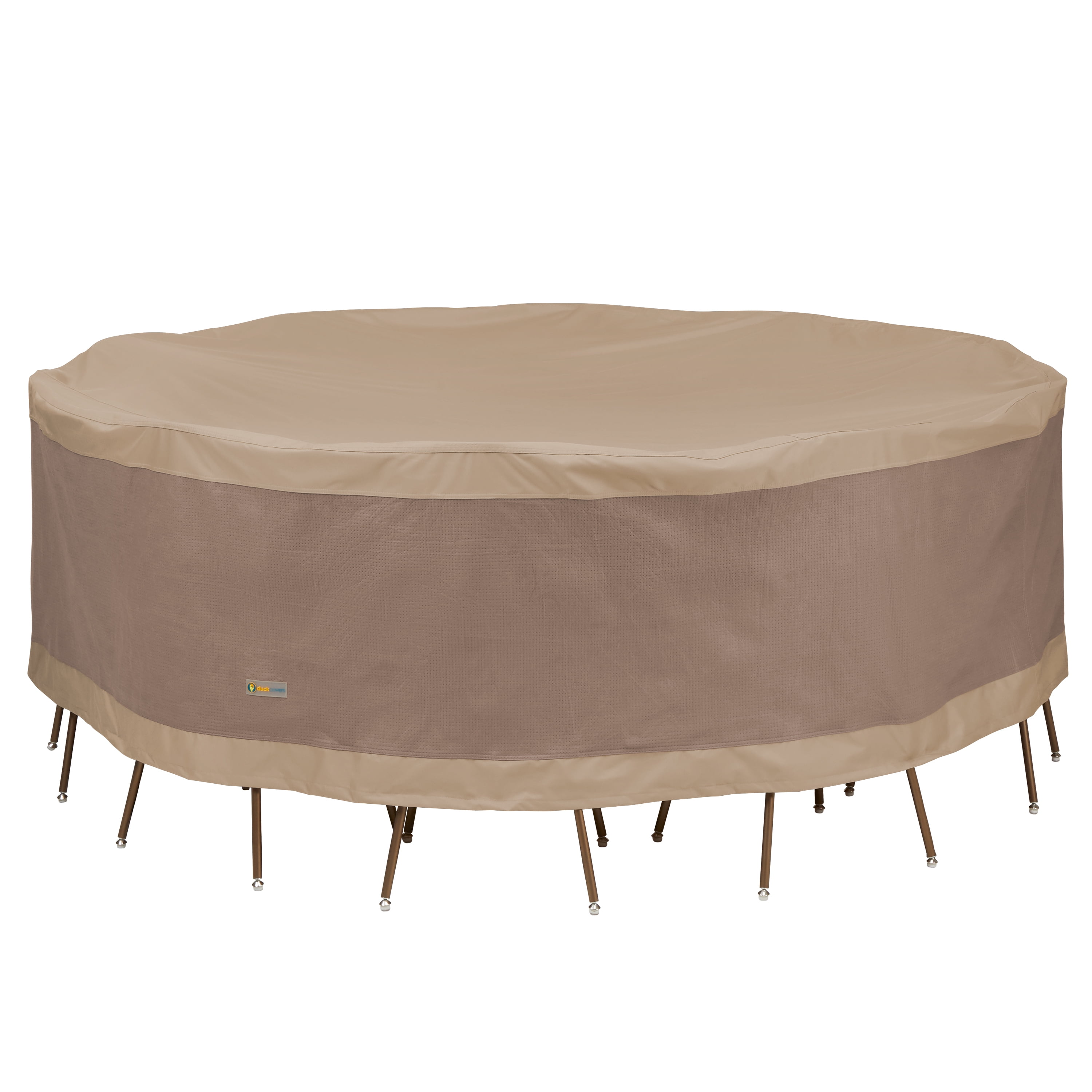 Elegant Tan Olefin Round Patio Table & Chair Set Cover, 108 Inch