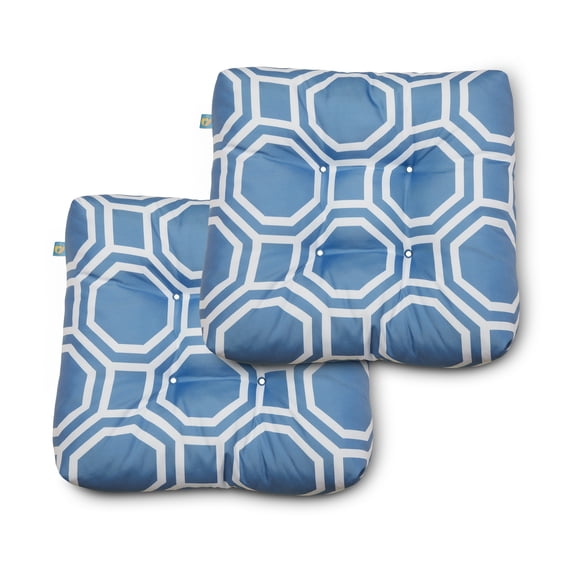 Duck Covers Water-Resistant 19 x 19 x 5 Inch Indoor Outdoor Seat Cushions, Periwinkle Blue Hexagon, 2-Pack