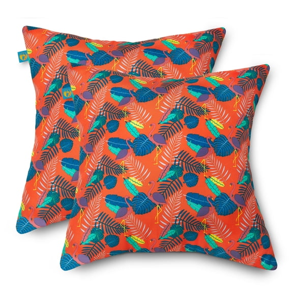 Duck Covers® Water-Resistant Accent Pillows, 18 x 18 Inch, 2 Pack, Pool Party Flamingo