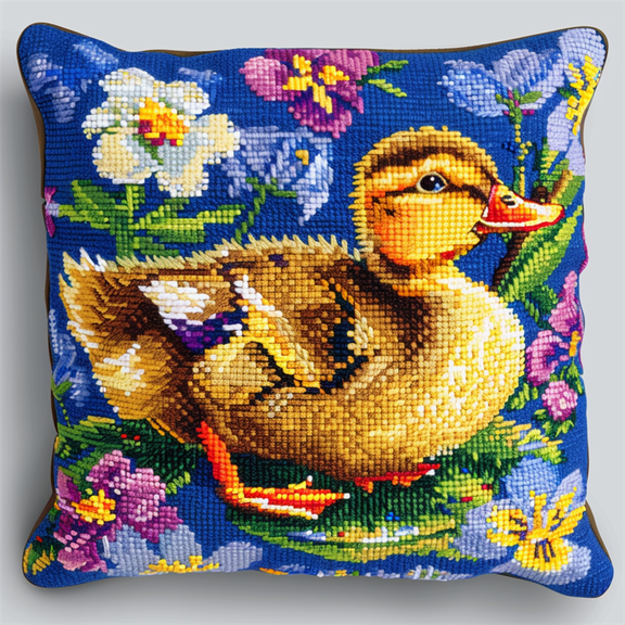 Duck Cross Stitch Pillow Cases , 45X45cm , DIY Handmade Embroidered for Home Decor (11ct)