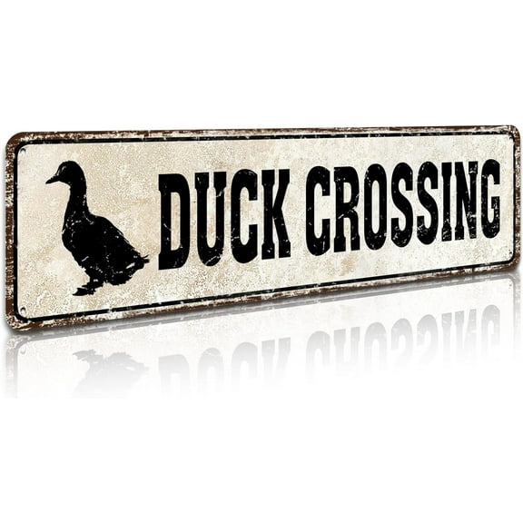 Duck Crossing Sign - 4"x16" Metal Tin Sign, Funny Duck Pond Decor for Indoor/Outdoor