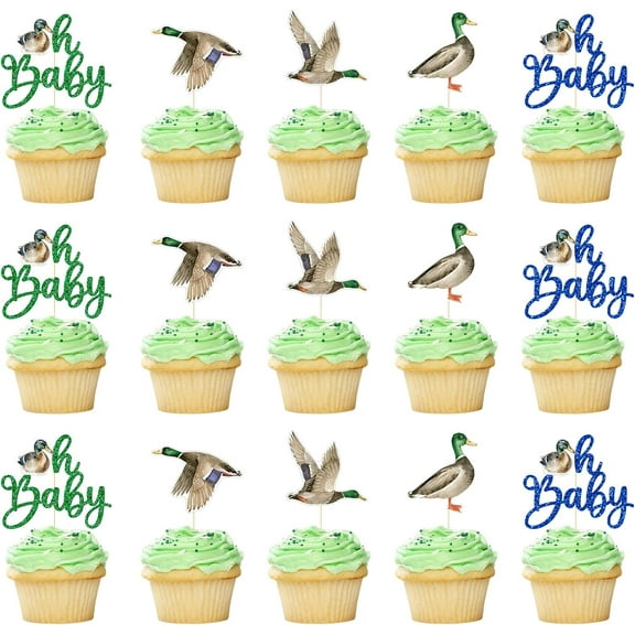 Duck Cupcake Toppers, Mallard Duck Cake Picks for Baby Shower, Welcome Baby Boy Toothpicks, It'a A Boy, Duck Themed Baby Shower Party Decoration, 20Pcs