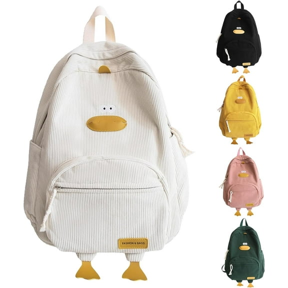 Duck Cute Backpack, Large Capacity Cute Funny Aesthetic Kawaii Corduroy Mochila (White)