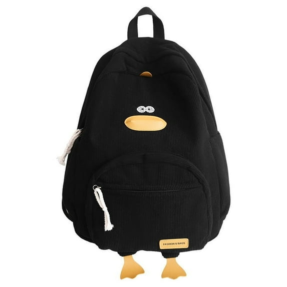 Duck Cute Backpack, Large Capacity Cute Schoolbag Funny Aesthetic Kawaii Corduroy Mochila (Black)