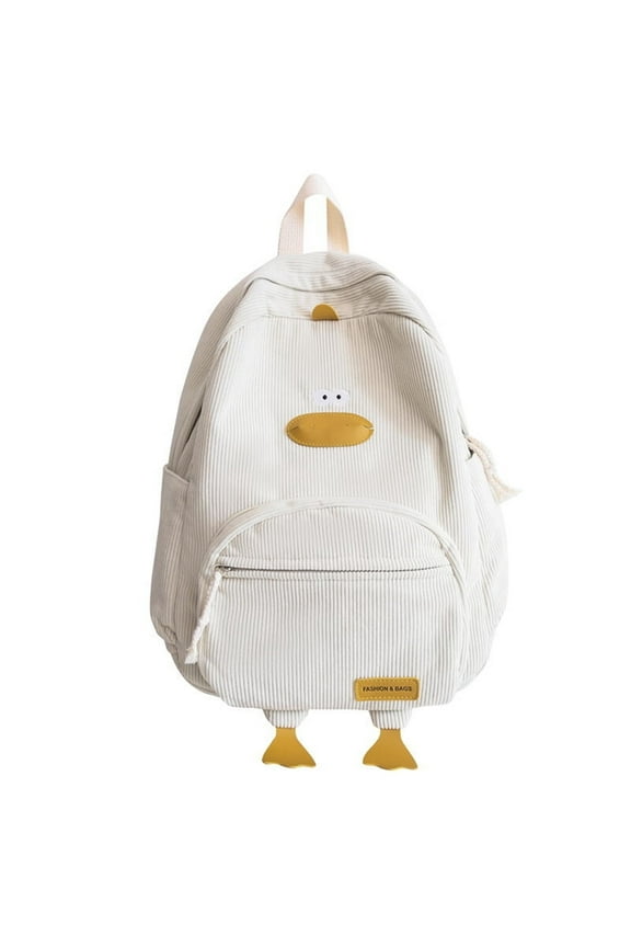 Duck Cute Backpack, Large Capacity Cute Schoolbag Funny Aesthetic Kawaii Corduroy Mochila (white)