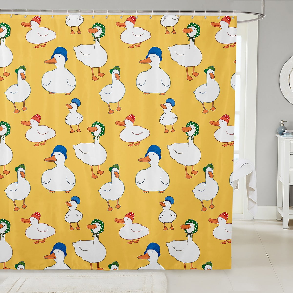 Duck,Cute Goose Shower Curtain Sets,Rustic Farmhouse Animals Shower Curtain Yellow,Watercolor ...