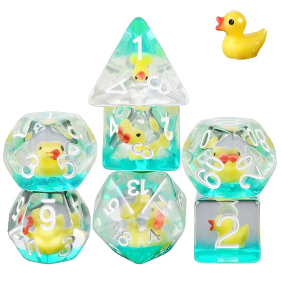 Rubber Ducks Dice for 1 2 3 Toddler, Resin Polyhedral Dice Set for Kids Age 4 5 6 7 8 Ice Cool Rubber Ducks Translucent Cute Playing Toy for Boy Girl Board Game
