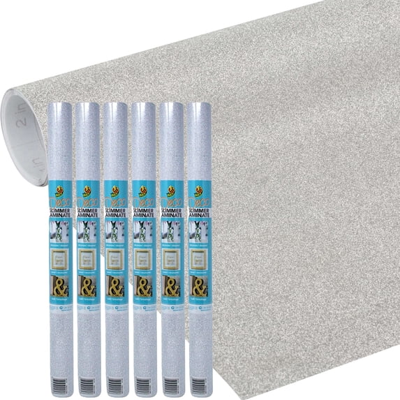 Duck Deco Adhesive Laminate Shelf Liner Rolls, Glimmer Silver, 20 In. x 6 Ft. (Pack of 6)