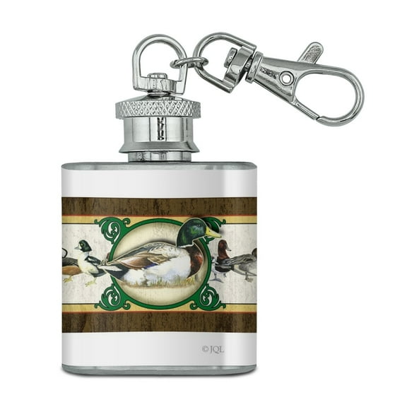 Duck Deco Mallard Hunting Stainless Steel 1oz Mini Flask Key Chain