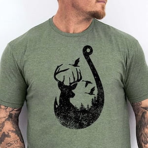 Duck Deer and Hook, Hunting Shirt, Fishing T-Shirt, Dad Hunter tee, Husband Shirt, Outdoor Gifts For Hunters, Dad gift, Outdoor Hunting tee