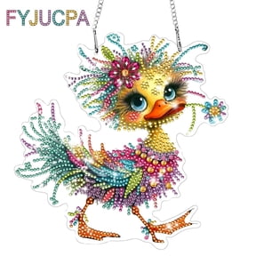 Duck Diamond Art Kit with Hanging Chain DIY Diamond Art Hanging Kit for Adult Acrylic Mini Suncatcher with Special Shape Rhinestone Wall Ornament Home Decor Holiday Present
