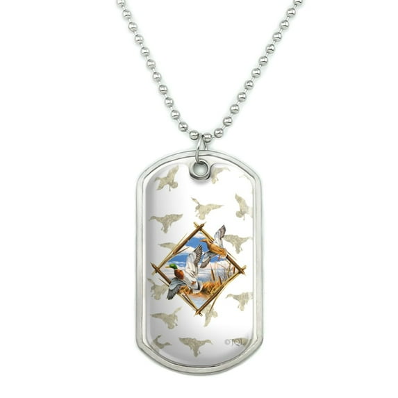 Duck Diamond Mallard Hunting Military Dog Tag Pendant Necklace with Chain