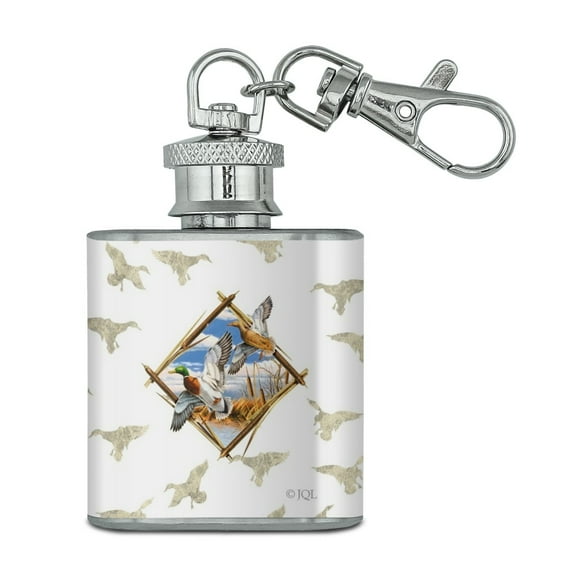 Duck Diamond Mallard Hunting Stainless Steel 1oz Mini Flask Key Chain
