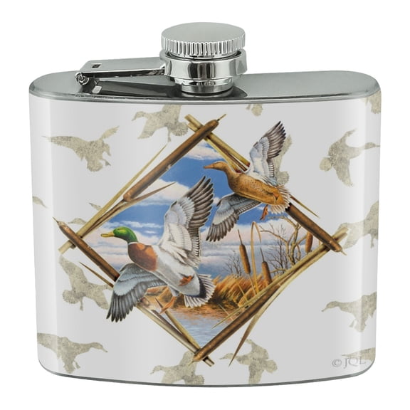 Duck Diamond Mallard Hunting Stainless Steel 5oz Hip Drink Kidney Flask