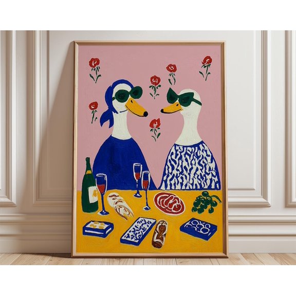 Duck Dinner Animal Wall Art, Unframed Paper Poster 8x10in