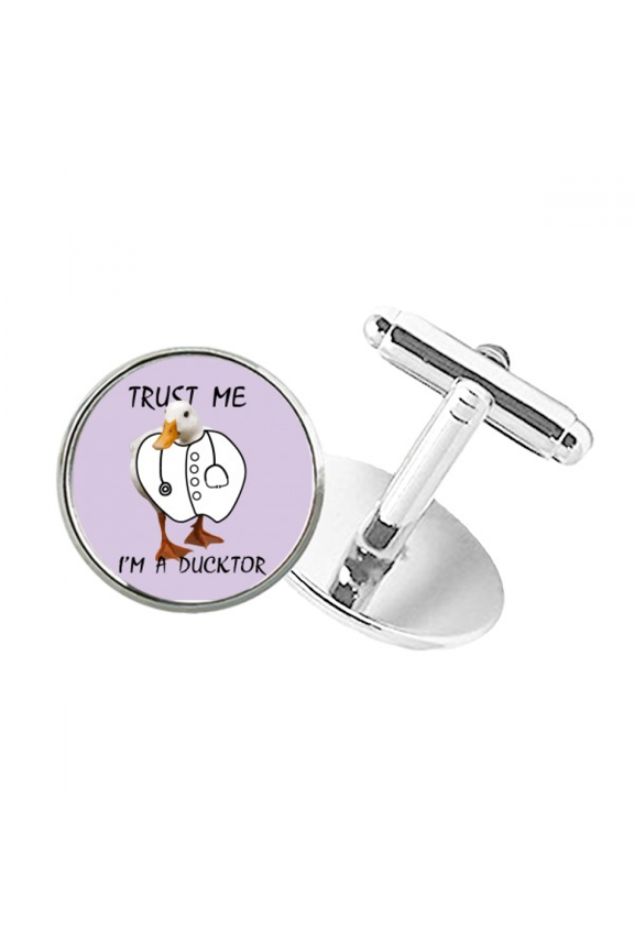 Duck Doctor Clothes Stethoscope Round Button Cuff Clip Stud Cufflinks