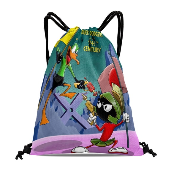 Duck Dodgers-theme Drawstring Backpack Sports Gym Bag Water Resistant String Bag Cinch Bag12X1630X40cm