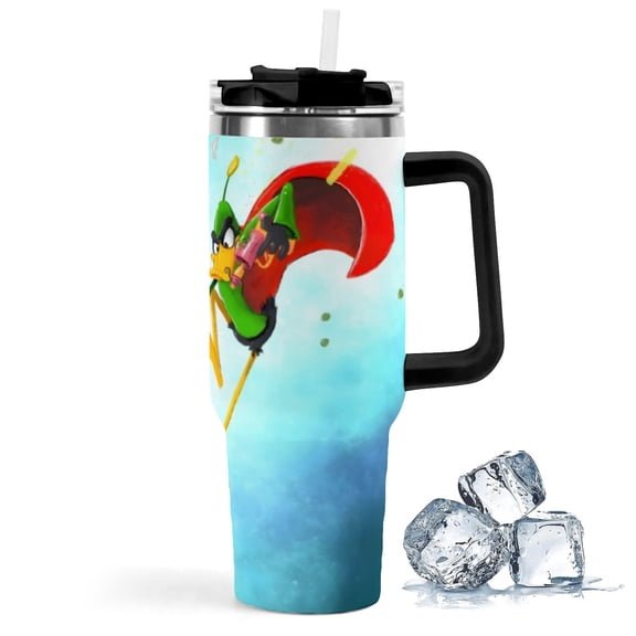 Duck Dodgers-theme Insulated Stainless Steel Tumbler with Handle Gifts For Family Friends Fans and Straw Fits in Standard Cup Holder 40 OZ