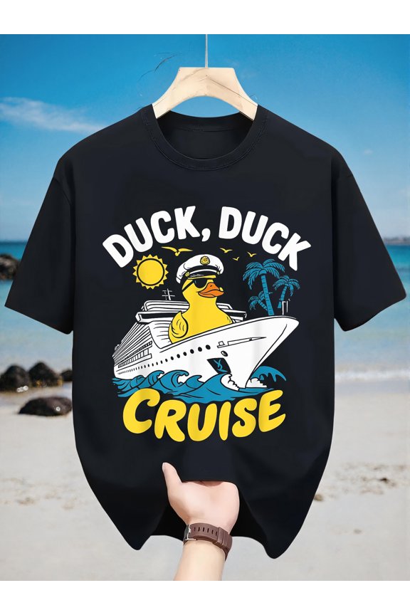 Duck Duck Cruise Funny Cruise Ship Duck Lover Men T Shirt Vacation Casual Cotton Short Sleeve Tee