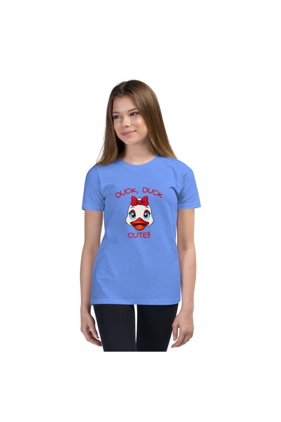 Duck Duck Cutie Kids' Graphic Tee – Adorable Duck Face Design, Youth Short Sleeve T-Shirt, Kids Shirts (Heather Columbia Blue, XL)
