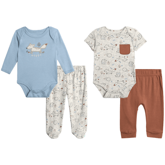 Duck Duck Goose Newborn Baby Boy's Layette Outfit Set - 4 Piece Baby Boys Cotton Clothing Set (0-9M)