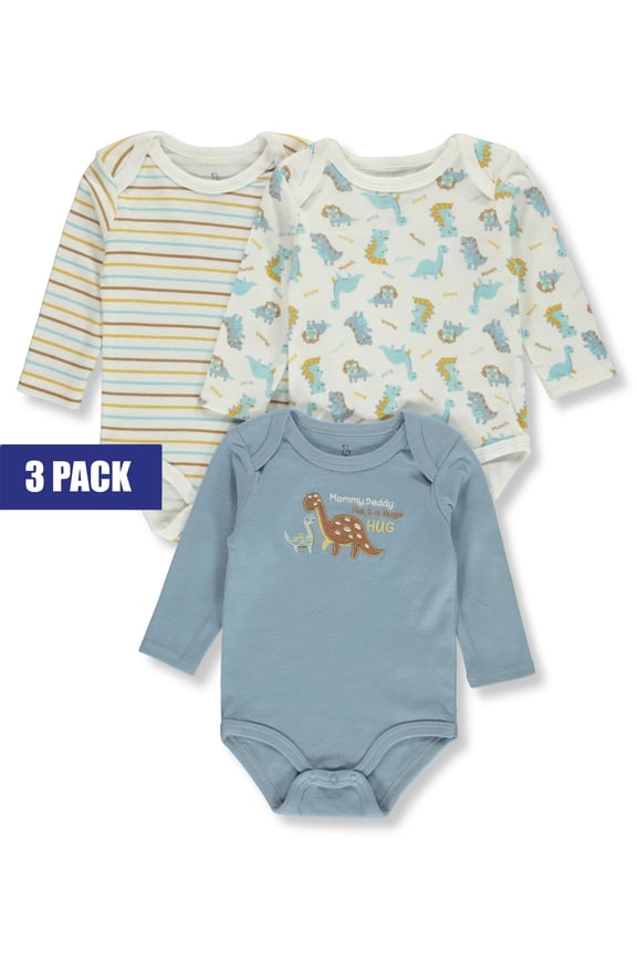 Baby Boys 3-Pack Long-Sleeve Bodysuits Color: blue Size: 0 - 3 months