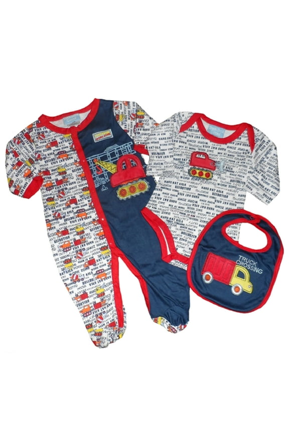 Baby Boys "Truck Crossing" 3 Piece Footie Set (6-9 Months)