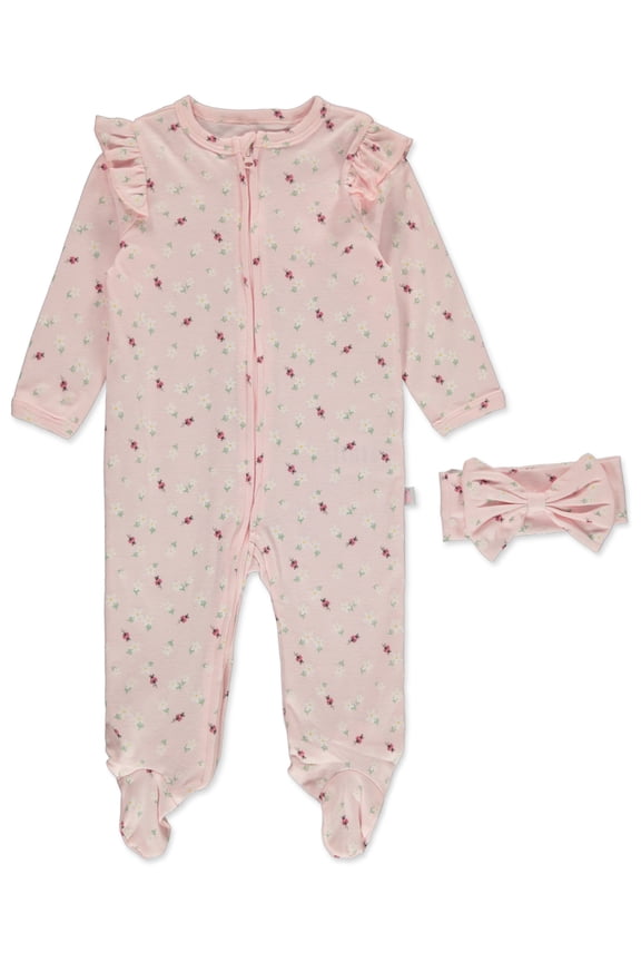 Baby Girls' 2-Piece Footed Coveralls Set Color: pink Size: 6 - 9 months