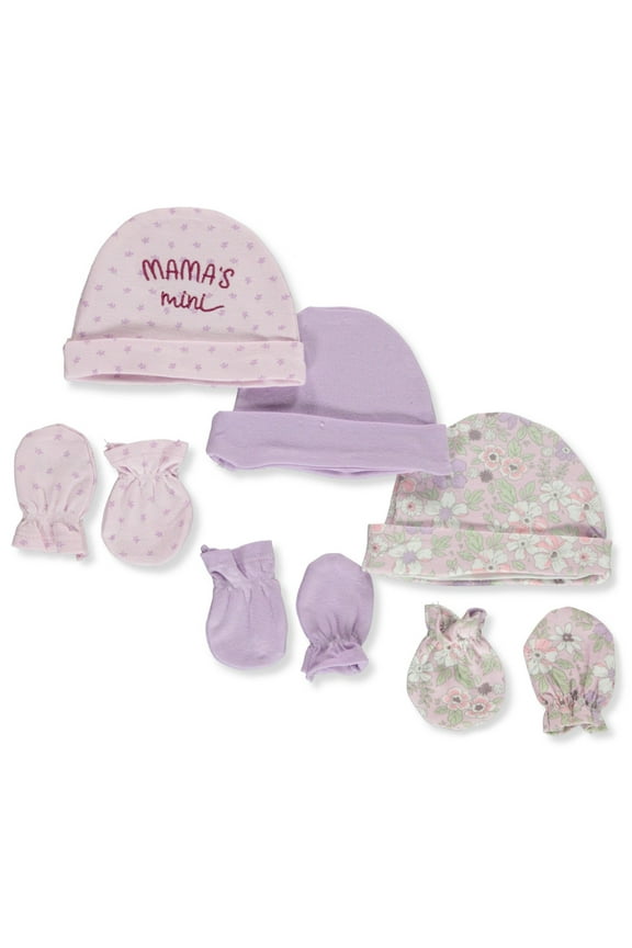 Baby Girls' 6-Piece Sweet Mittens & Caps Set - multi, one size