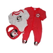 Duck Duck Goose Baby Girls Red & White Polka Dot Footie 3 Piece Set - 6/9 Months