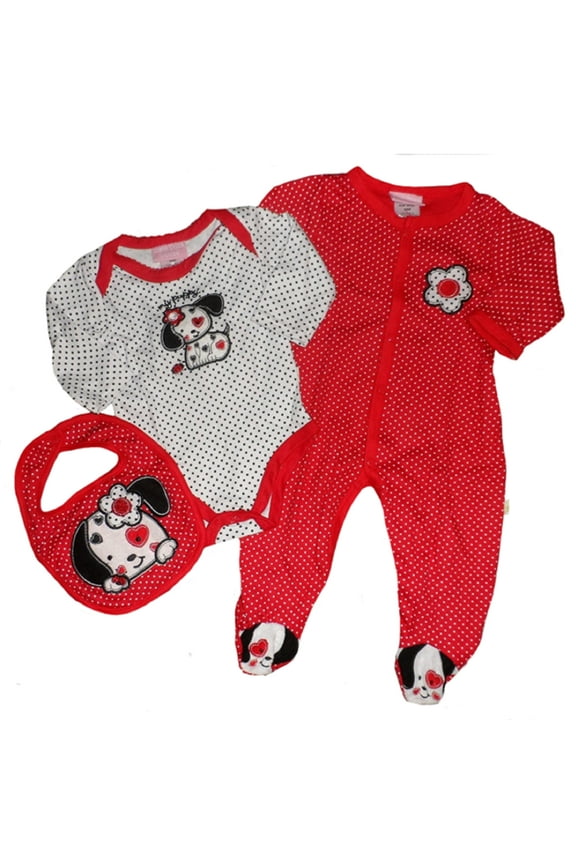 Infant Girls Red & White Polka Dot 3 Piece Outfit (3-6 Mo)