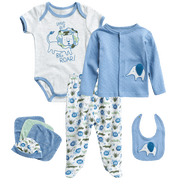 Duck Duck Goose Newborn Baby Boys Take Me Home Layette Gift Set - 8 Piece Cardigan, Bodysuit, Pants, Hat, and Washcloths  0-9M