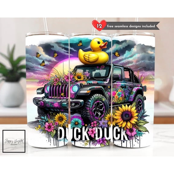 Duck Duck Tumbler Wrap, Funny Rubber Duck 20 oz Skinny Tumbler Sublimation Trendy Tumbler Wrap