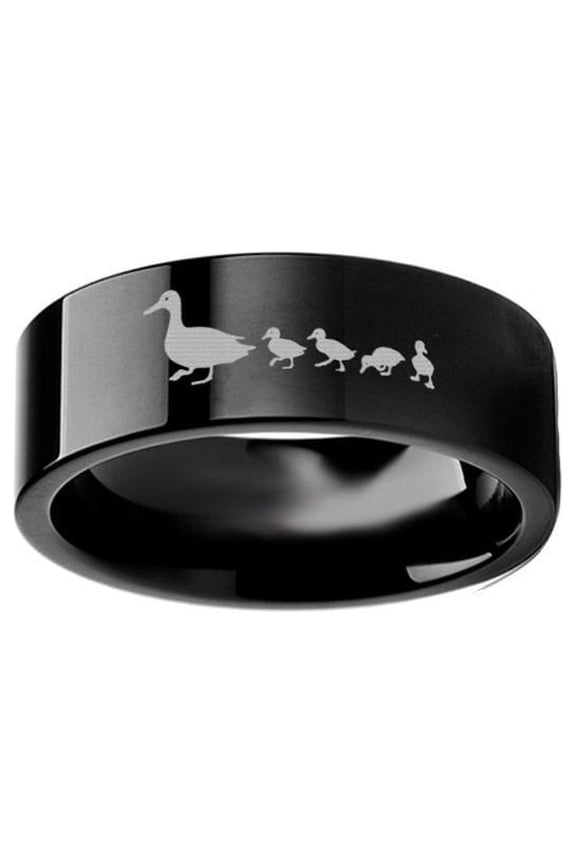 Duck Duckling Landscape Ring Engraved Flat Black Tungsten Ring - 4mm - 12mm