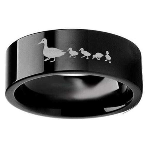 Duck Duckling Landscape Ring Engraved Flat Black Tungsten Ring - 4mm - 12mm