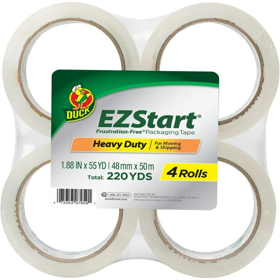 Duck EZ Start 1.88 in. x 54.6 yd. Clear Acrylic Packing Tape, 4-pack