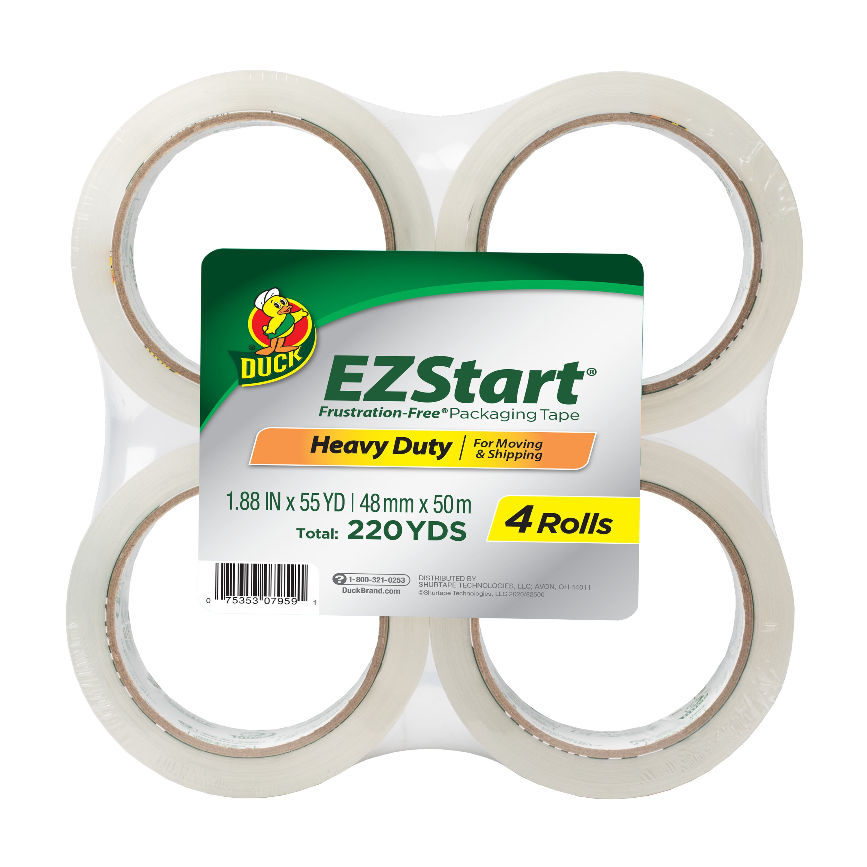 Duck EZ Start Clear Acrylic Packaging Tape, 1.88 in. x 54.6 yd., 4 Pack 