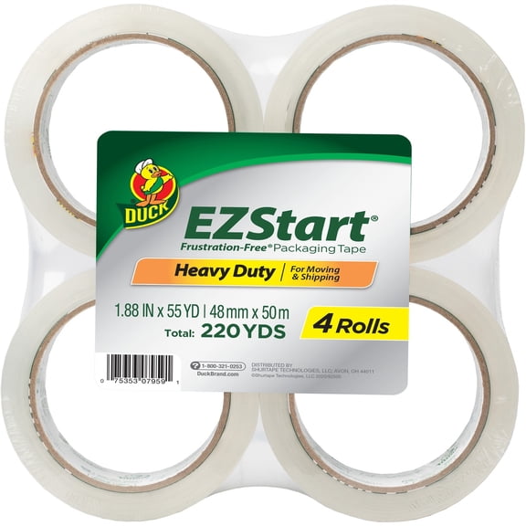 Duck EZ Start Packing Tape, 1.88 in. x 54.6 yd., Clear, 4 Count