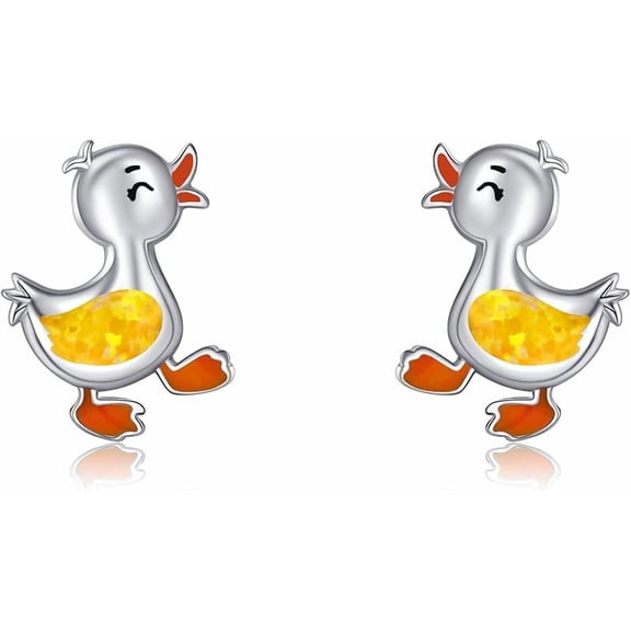 Duck Earrings S925 Sterling Silver Duck Yellow Opal Stud Earrings Cute Animal Duck Jewelry For Women