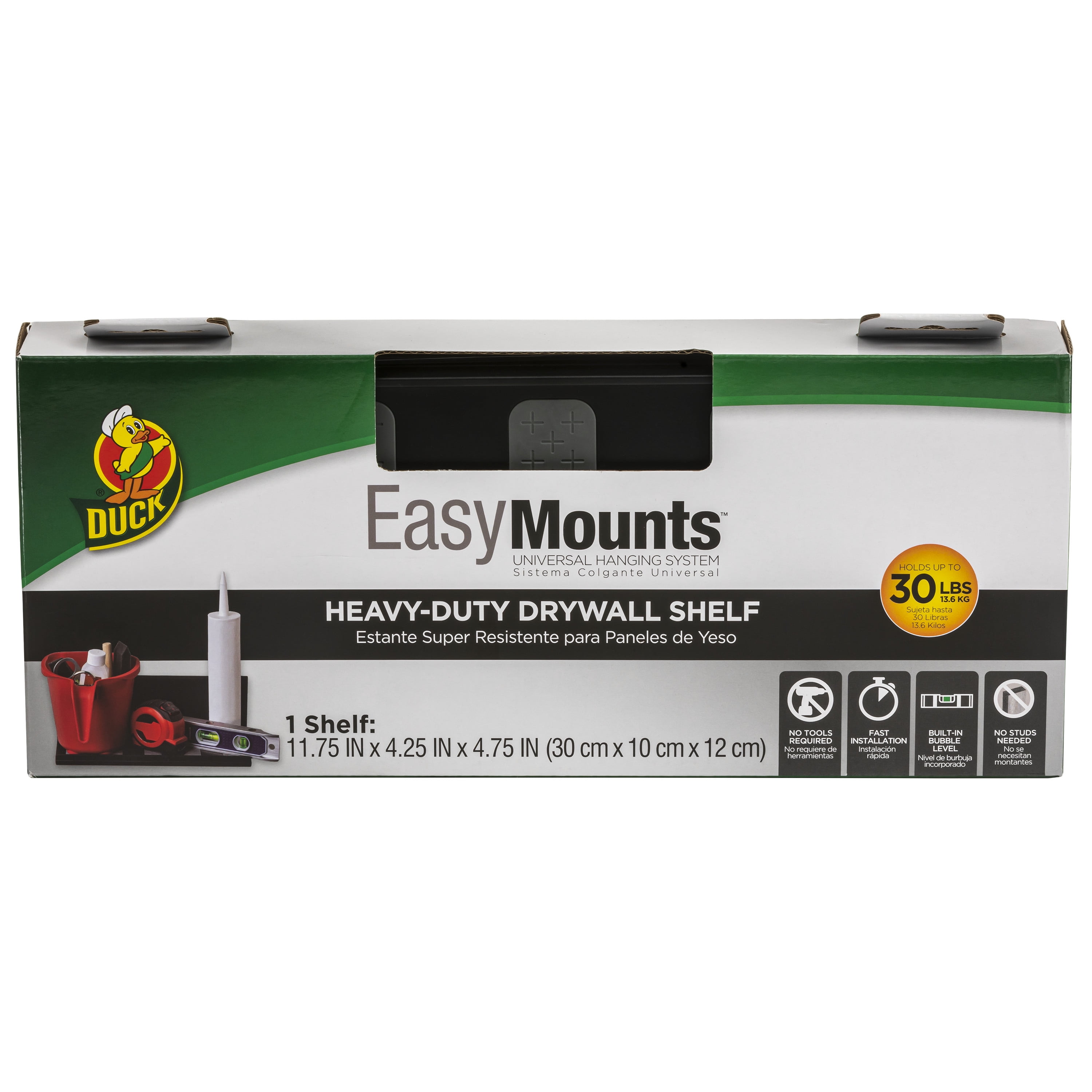 Duck EasyMounts Black Floating Garage Shelf No Tools Required, Holds